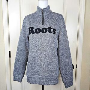 Roots Canada Quarter Zip Gray Black Heathered Sweater Size SP